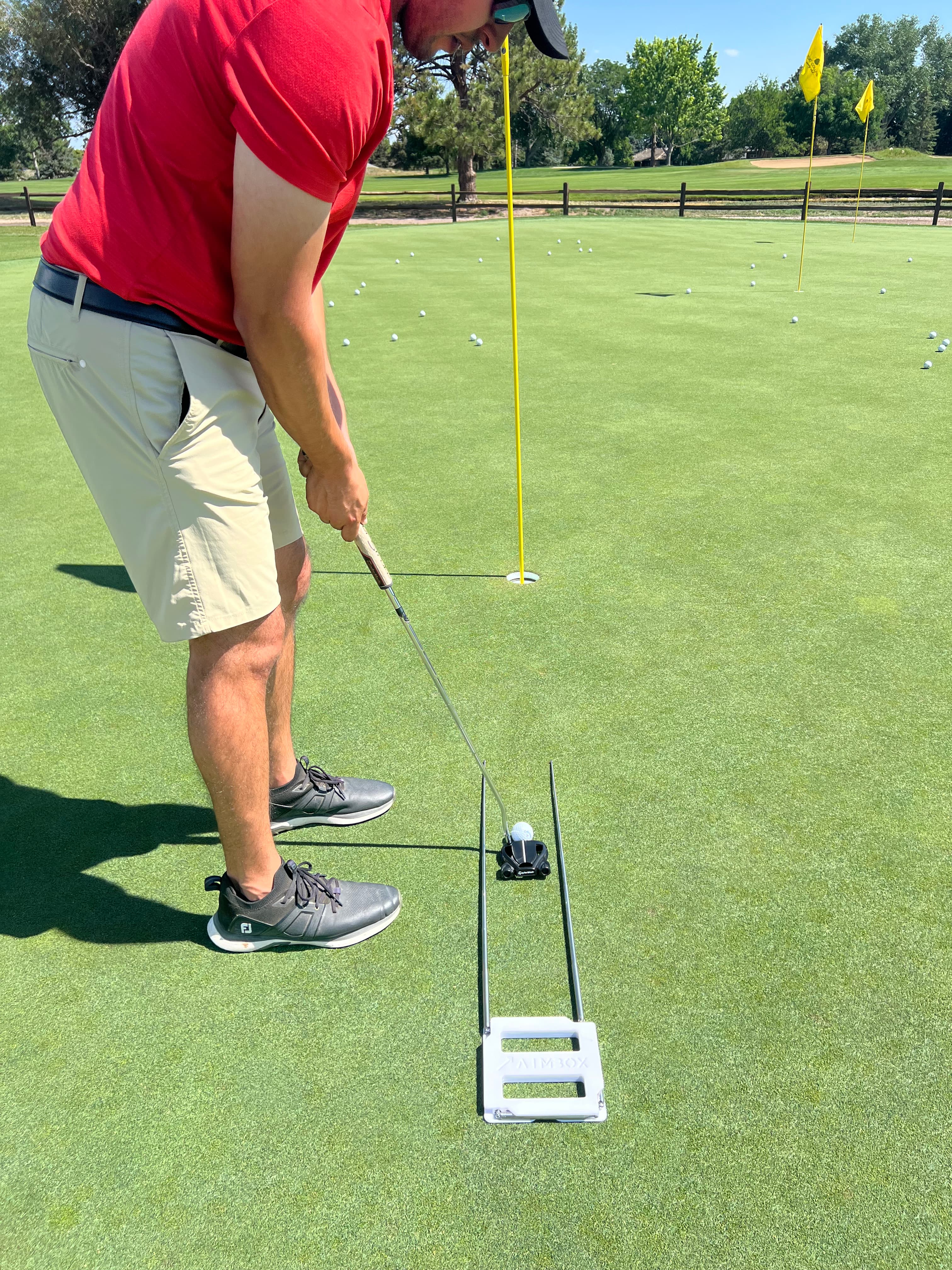 AimBox rods forming a putting gate around the putter path